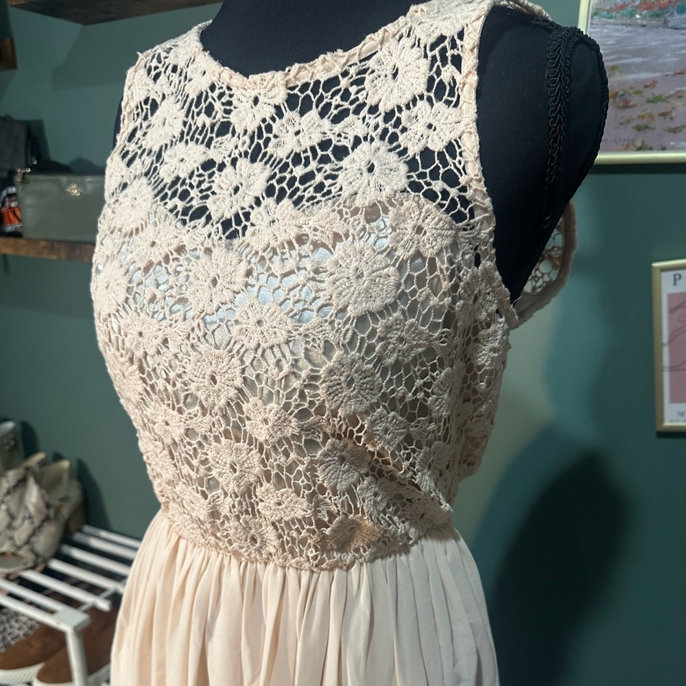 Lush Cream Lace Low Back Dress Size S Spring Cottagecore